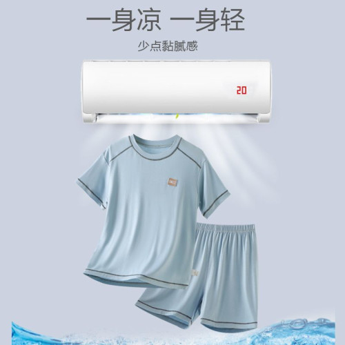 兒童冰絲莫代爾睡衣男童短袖短褲中大童男孩夏季薄款家居服套裝