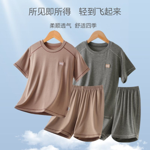 兒童冰絲莫代爾睡衣男童短袖短褲中大童男孩夏季薄款家居服套裝