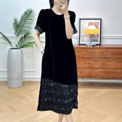 南油依喏 6月上新真絲絲絨高級感拼接花邊氣質長裙M-XXL