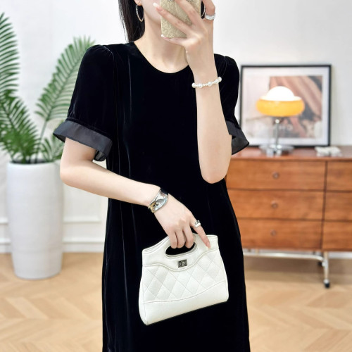 南油依喏 6月上新真絲絲絨高級感拼接花邊氣質長裙M-XXL