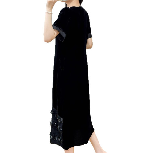南油依喏 6月上新真絲絲絨高級感拼接花邊氣質長裙M-XXL