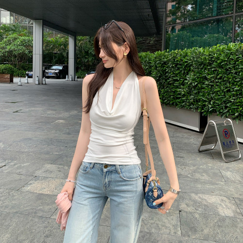 法式蕩領掛脖吊帶百搭背心女2025夏新款韓版氣質外穿無袖露背上衣