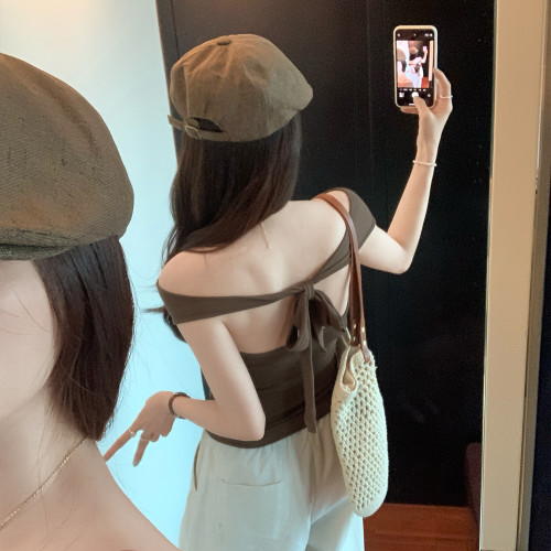 法式蕩領掛脖吊帶百搭背心女2025夏新款韓版氣質外穿無袖露背上衣