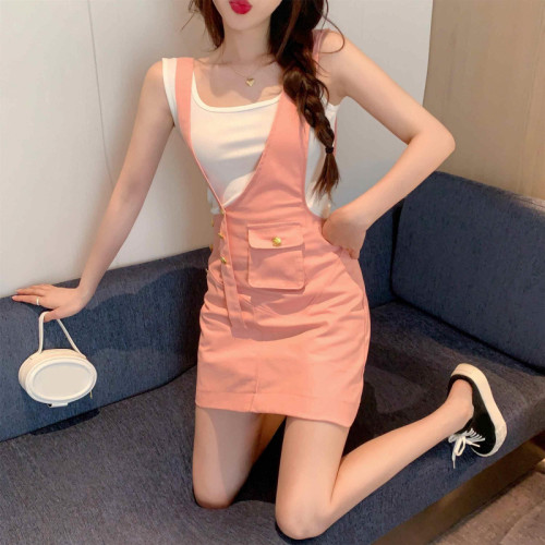 夏季套裝女2025年新款背帶連衣裙子甜辣妹吊帶背心上衣時尚兩件套
