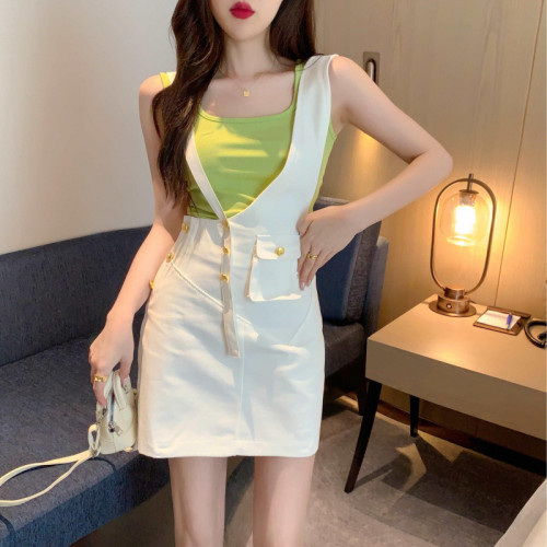 夏季套裝女2025年新款背帶連衣裙子甜辣妹吊帶背心上衣時尚兩件套