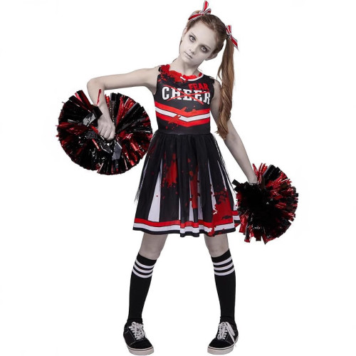 新款萬聖節派對服裝海盜表演服兒童數碼印花拉拉隊表演服裝