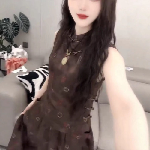82503新大愛美依緣2025夏季新款新中式盤釦無袖上衣高腰半身裙女