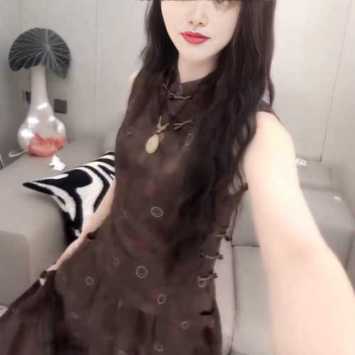 82503新大愛美依緣2025夏季新款新中式盤釦無袖上衣高腰半身裙女