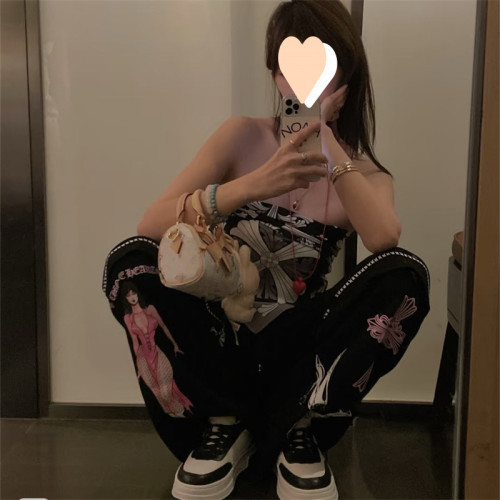 十字架滿印圖騰絲巾頭巾女夏季多用途設計感美式復古顯瘦抹胸背心