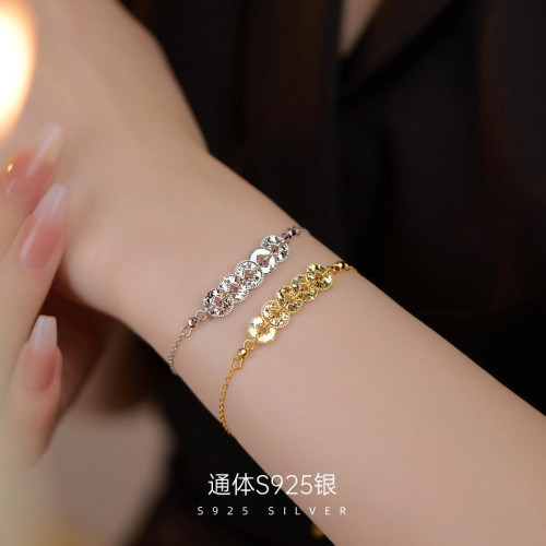 s925純銀碎冰冰五帝幣項鍊女金光閃閃時髦新中式2025爆款招財納福