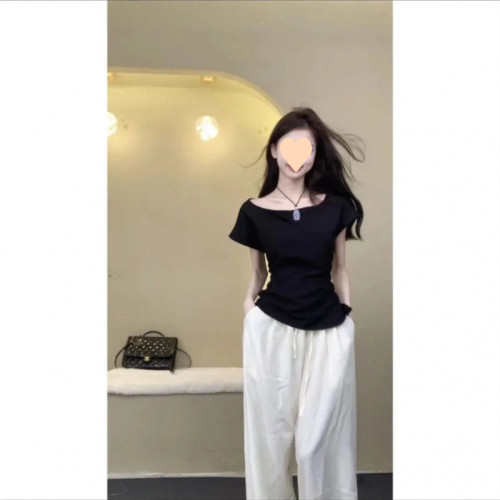 夏季新款一字肩後背綁帶收腰寬松氣質襯衣百搭無袖小衆洋氣上衣女