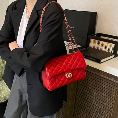 包包女2025新款時尚菱格鏈條包高級感百搭單肩斜背小方包磁釦翻蓋