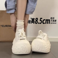 珠光擦色金色字母厚底松糕休閒麵包鞋溶解鞋小個子6cm小白鞋女鞋