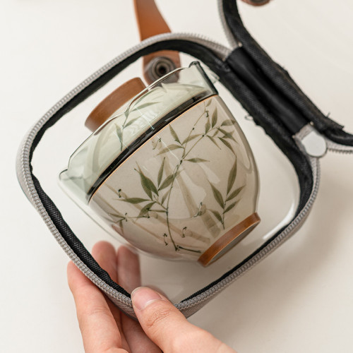 手繪翠綠文竹旅行茶具套裝可攜式一壺兩杯車用戶外露營陶瓷快客杯 手繪翠綠文竹旅行茶具套裝可攜式一壺兩杯車用戶外露營陶瓷快客杯