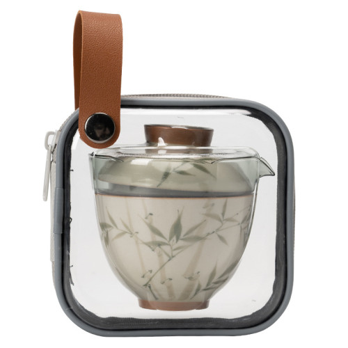 手繪翠綠文竹旅行茶具套裝可攜式一壺兩杯車用戶外露營陶瓷快客杯 手繪翠綠文竹旅行茶具套裝可攜式一壺兩杯車用戶外露營陶瓷快客杯