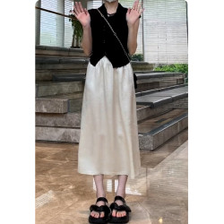 醋酸半身裙女夏季新款大碼中式氣質肌理感緞面高級垂感開叉長裙子