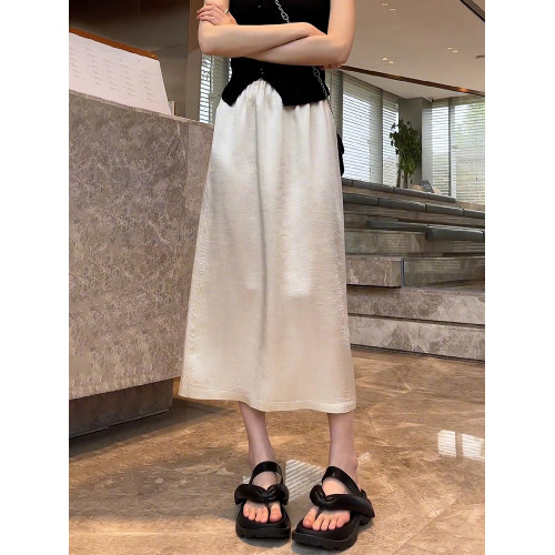 醋酸半身裙女夏季新款大碼中式氣質肌理感緞面高級垂感開叉長裙子