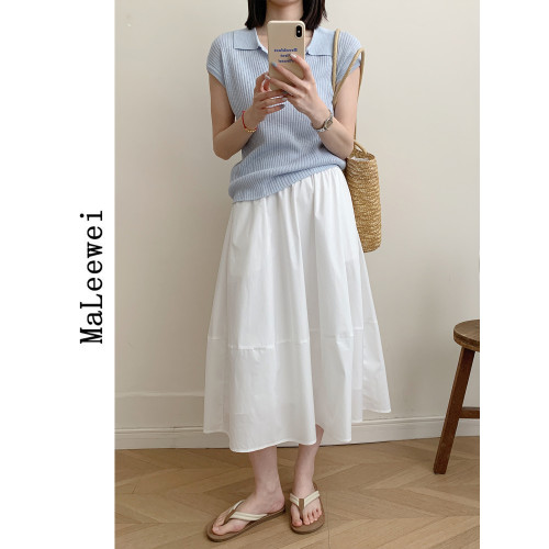 MaLeewei半身裙女2025夏季新款高腰顯瘦小個子氣質時尚白色a字裙