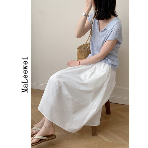 MaLeewei半身裙女2025夏季新款高腰顯瘦小個子氣質時尚白色a字裙