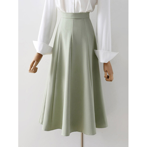 復古簡約高腰垂感西裝裙女2025春夏女裝寬鬆氣質小個子綠色半身裙