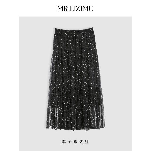 李子木2025新款波點半身裙女夏a字裙梨型身材遮胯顯瘦高腰中長裙