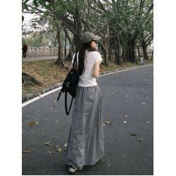 深灰色A字工裝半身裙女2025夏季新款半裙梨形身材遮胯運動長裙子