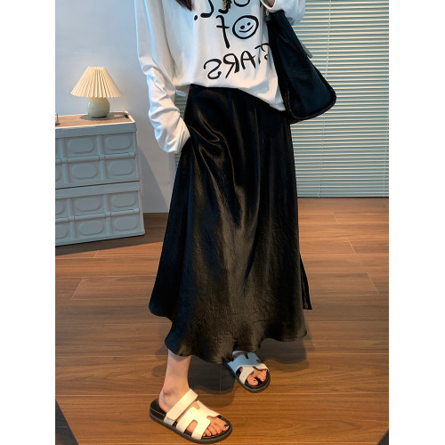 醋酸半身裙女夏新款緞面高級肌理垂感氣質A字月光裙中長款魚尾裙