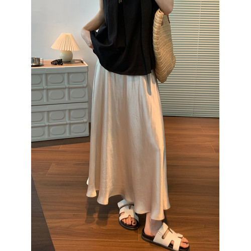 醋酸半身裙女夏新款緞面高級肌理垂感氣質A字月光裙中長款魚尾裙