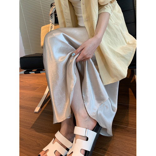 醋酸半身裙女夏新款緞面高級肌理垂感氣質A字月光裙中長款魚尾裙