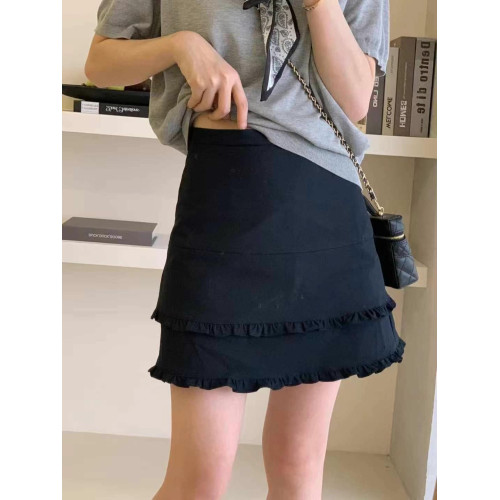 歐洲站設計感木耳邊A字短裙女2025夏季新款時尚純色通勤高級半裙