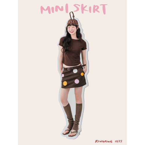 RINGRING polka dot mini skirt 撞色波點低腰短裙