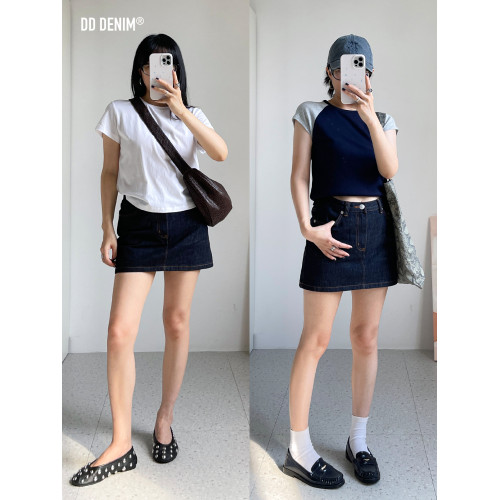 DD「Selvedge」不掉色日本赤耳原色牛仔直筒半身短裙子防走光內襯
