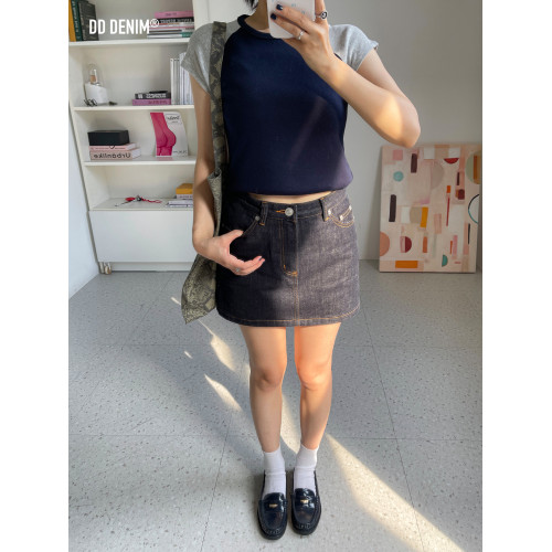 DD「Selvedge」不掉色日本赤耳原色牛仔直筒半身短裙子防走光內襯