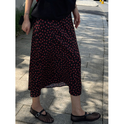 周浪清小個子氣質碎花半身裙女2025新款夏小個子松緊腰中長款裙子
