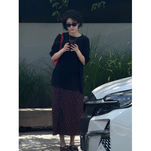 周浪清小個子氣質碎花半身裙女2025新款夏小個子松緊腰中長款裙子