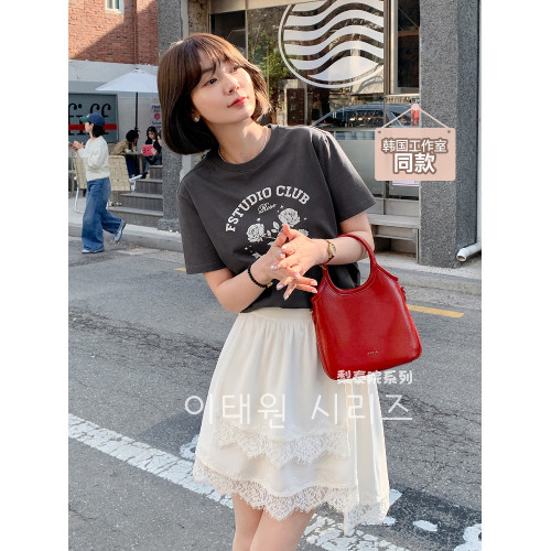 【微醺變奏】法兒家 韓系學院風白色花邊半裙2025新款時尚短裙