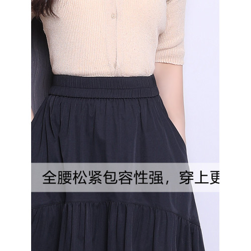 黑色休閒半身裙女春夏2025新款高腰垂感a字裙中長款顯瘦百褶繖裙