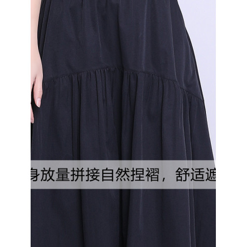 黑色休閒半身裙女春夏2025新款高腰垂感a字裙中長款顯瘦百褶繖裙