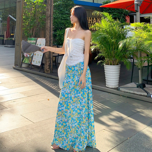 MSYOUCAN 多巴胺清甜度假風純欲兩件套裝辣妹系帶抹胸+碎花半身裙