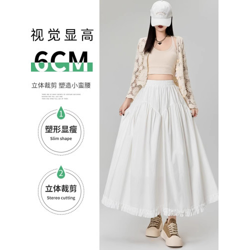 拉夏貝爾木耳花邊復古格子半身裙女春夏2025新款高腰a字休閒長裙