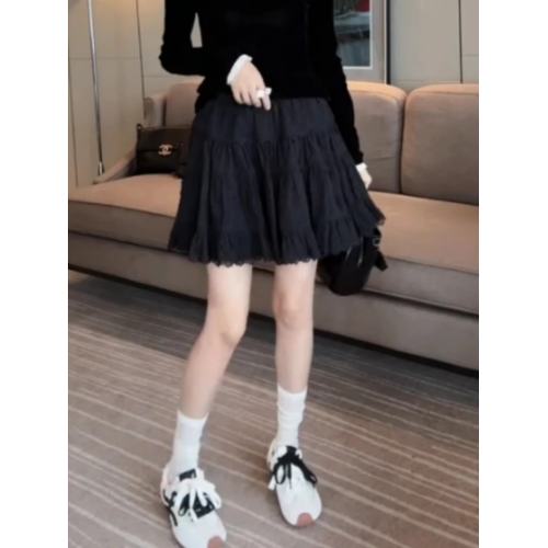 蕾絲蓬蓬短裙女2025夏季新款歐貨大碼胖mm高腰顯瘦a字花苞蛋糕裙