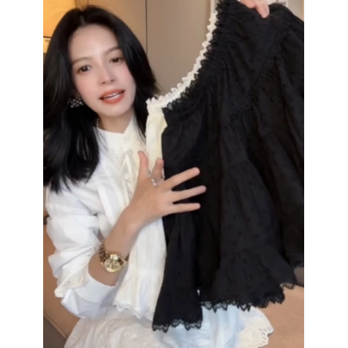 蕾絲蓬蓬短裙女2025夏季新款歐貨大碼胖mm高腰顯瘦a字花苞蛋糕裙