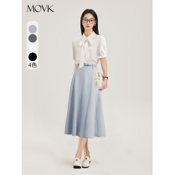 movk藍色面試半身裙薄款半裙西裝夏季a字長款顯瘦遮胯長裙套裝女