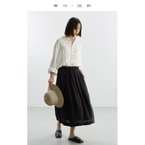 商場4K+~新中式黑色半裙2025春夏新款絲麻亞麻半身裙百搭顯瘦