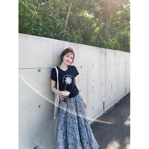 楊楊YANGRUOYU【染韻隨行】碎花壓褶半裙女大擺A字度假仙女半身裙