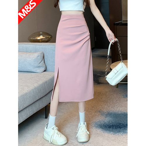 高腰開叉半身裙女春夏季設計感小衆裙子粉色半裙包臀中長款a字裙