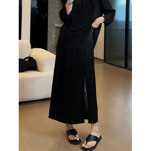 胖mm夏季薄款寬松半身裙女大碼高腰垂感顯瘦中長款側開叉A字裙子