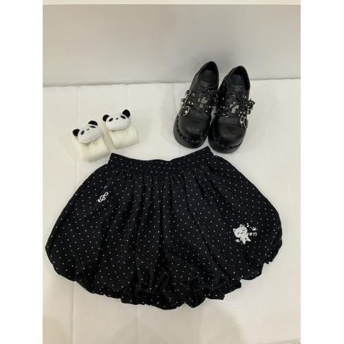 熊太TeTe原創 黑色波點蓬蓬裙百搭a字花苞裙褲女 高腰燈籠短裙
