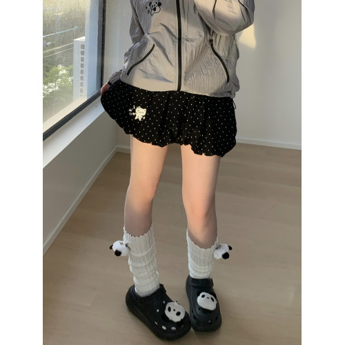 熊太TeTe原創 黑色波點蓬蓬裙百搭a字花苞裙褲女 高腰燈籠短裙