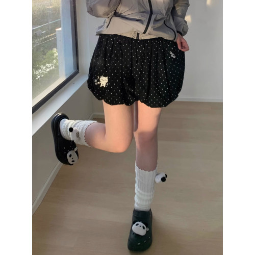 熊太TeTe原創 黑色波點蓬蓬裙百搭a字花苞裙褲女 高腰燈籠短裙